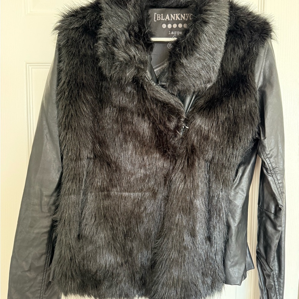 Blank NYC Black Faux Fur and Leather Jacket